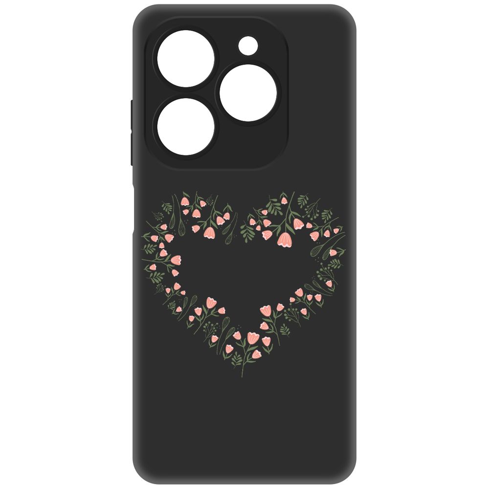 Чехол-накладка Krutoff Soft Case Цветочное сердце для Tecno Spark 20 Pro черный