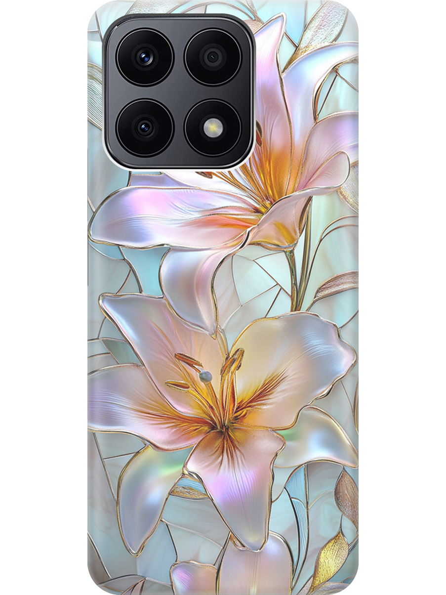 

Силиконовый чехол на Honor X8a с принтом "Витраж с лилиями", Прозрачный;белый;голубой;розовый, 768741623
