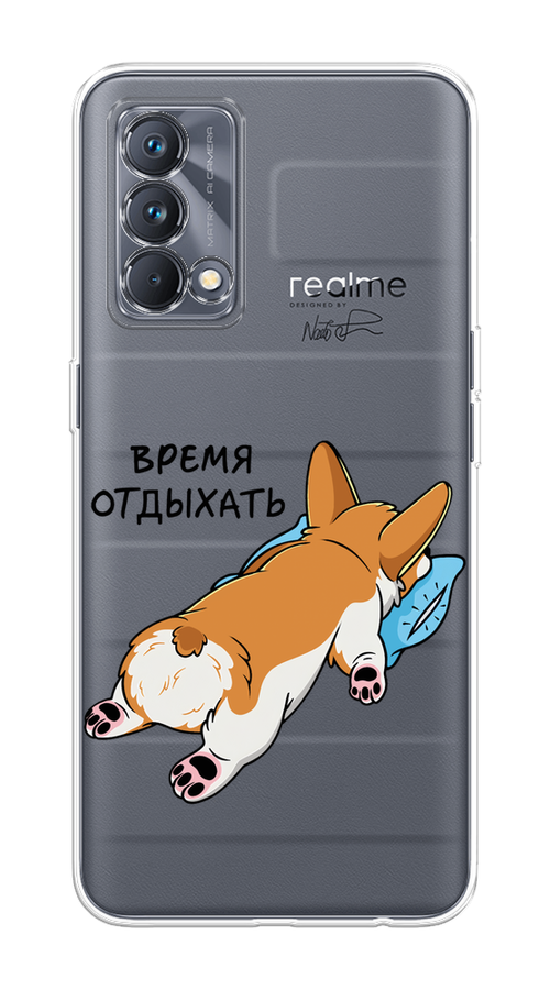 

Чехол на Realme GT Master Edition "Корги отдыхает", Черный;коричневый;голубой, 2510450-1