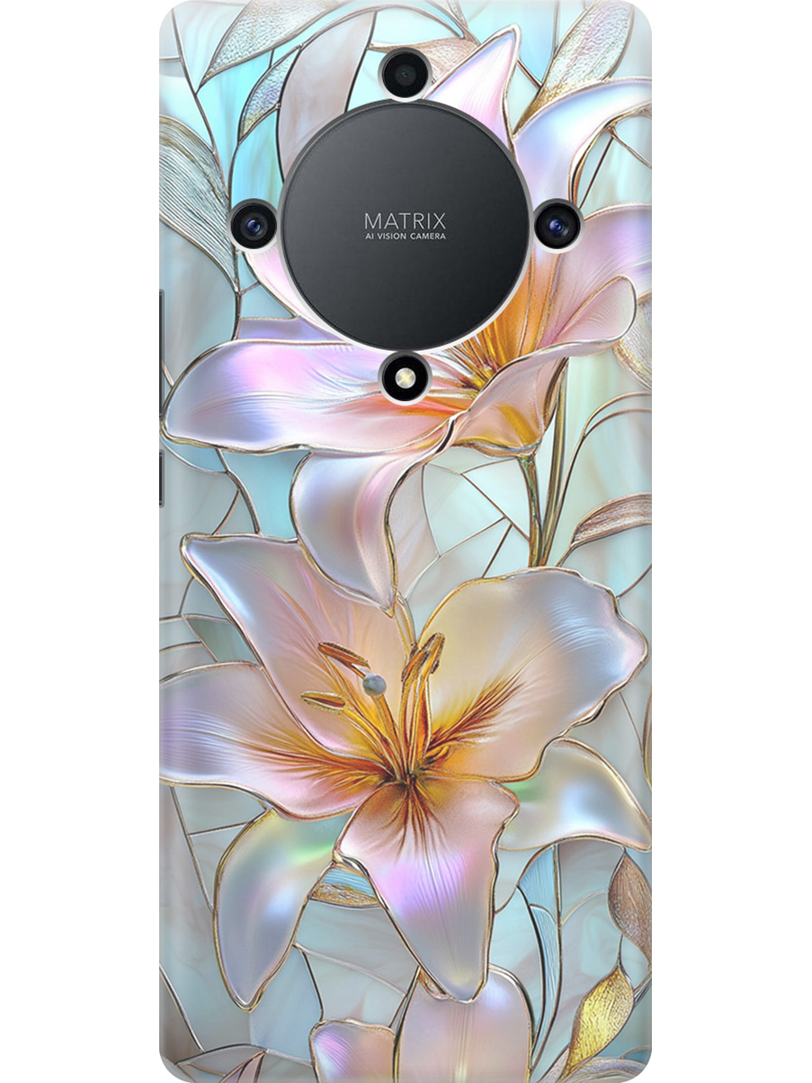 

Силиконовый чехол на Honor X9a / Magic5 Lite с принтом "Витраж с лилиями", Прозрачный;белый;голубой;розовый, 769394723