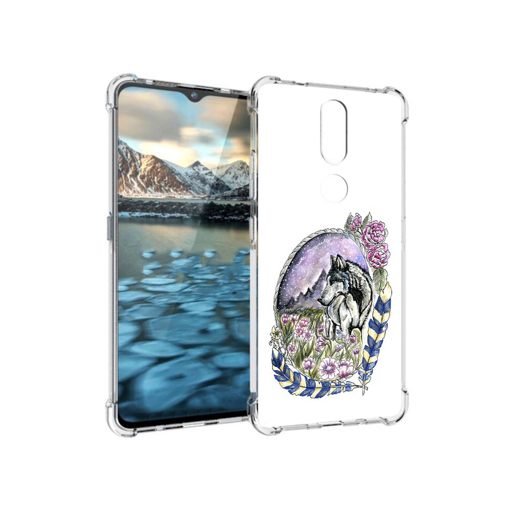 

Чехол MyPads Tocco для Nokia 2.4 нарисованный волк в цветах с перьями (PT227049.107.509), Прозрачный, Tocco