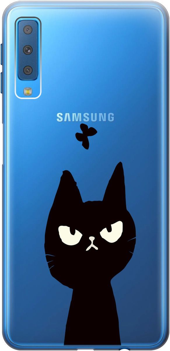 

Чехол на Samsung Galaxy A7 (2018) с принтом "Disgruntled Cat" прозрачный, Прозрачный;черный, 5396