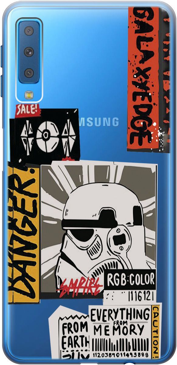 

Чехол на Samsung Galaxy A7 (2018) "Stormtrooper Stickers" прозрачный, Прозрачный;белый, 5396
