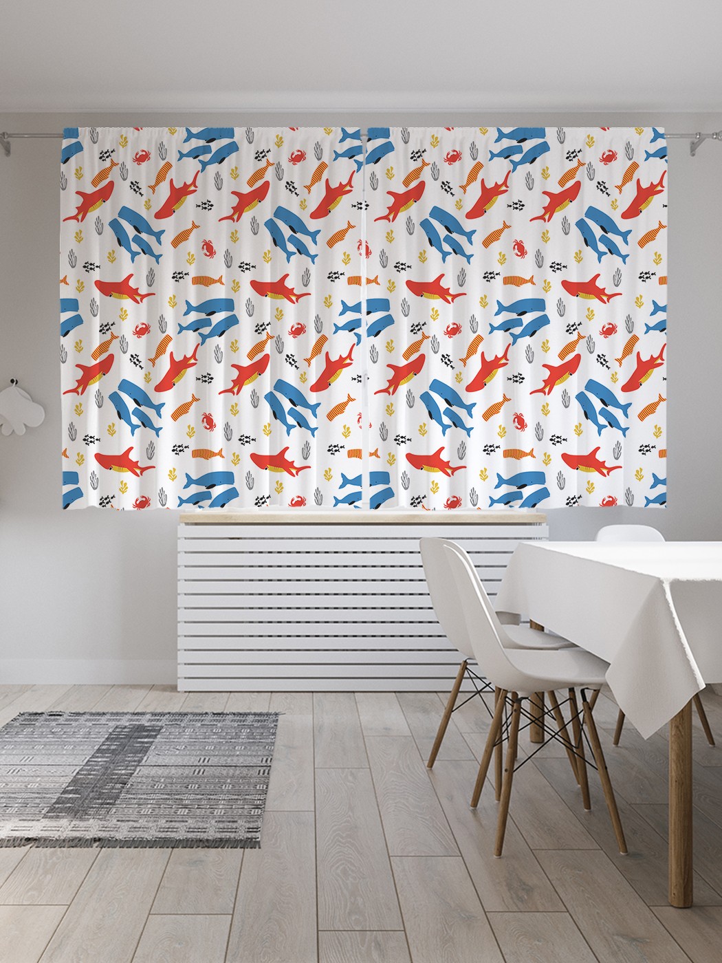 

Классические шторы JoyArty "Крабы и акула", серия Oxford DeLux, 2 полотна 145x180 см, Крабы и акула