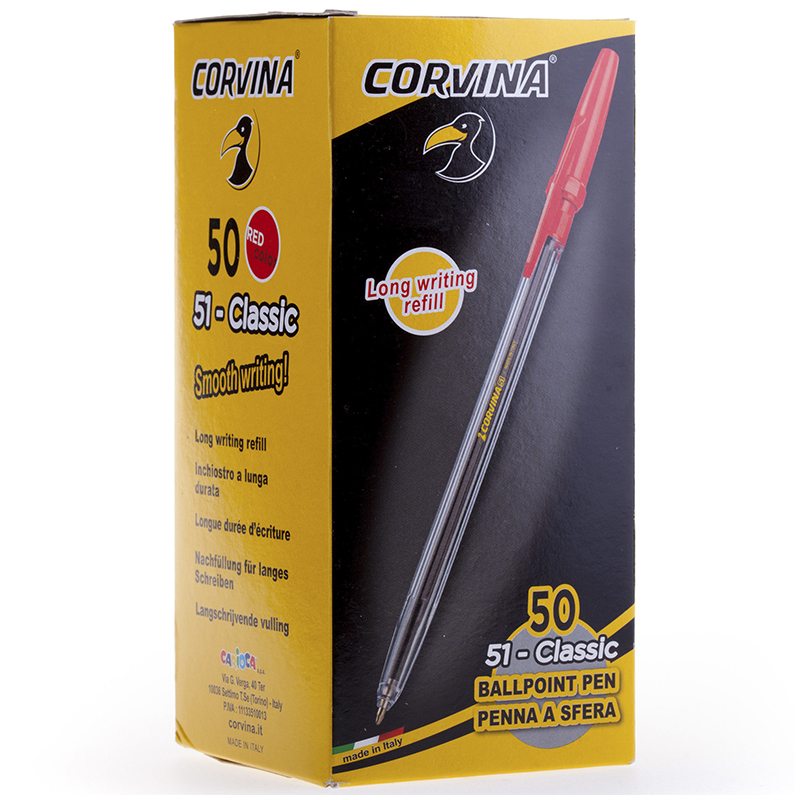 Ручка шариковая Corvina 51 Classic красная, 1,0 мм, прозрачный корпус 50 штук