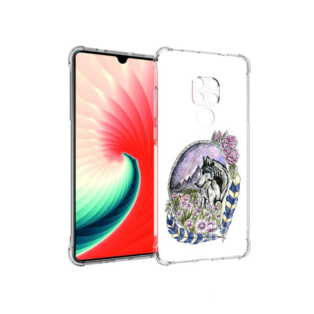 

Чехол MyPads Tocco для Huawei Mate 20 нарисованный волк в цветах с перьями, Прозрачный, Tocco