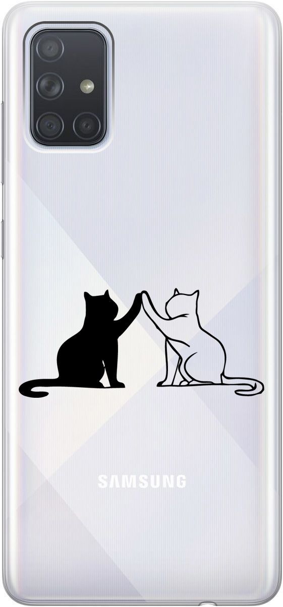 

Силиконовый чехол на Samsung Galaxy A71 с 3D принтом "Cats" прозрачный, Прозрачный;черный, 5401