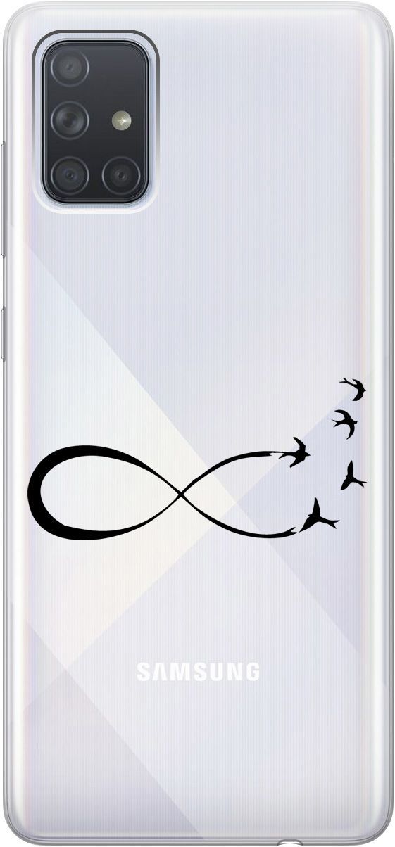 

Силиконовый чехол на Samsung Galaxy A71 с 3D принтом "Infinity" прозрачный, Прозрачный;черный, 5401