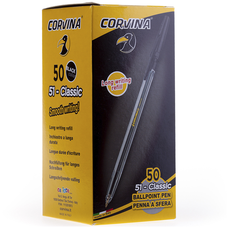 Ручка шариковая Corvina 51 Classic черная, 1,0мм, прозрачный корпус 50 штук