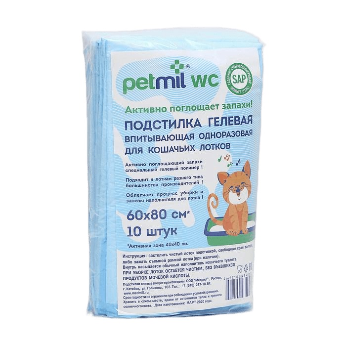

Пеленка для кошачьих лотков PETMIL WC впитывающая 60х80 см 10 шт, Белый