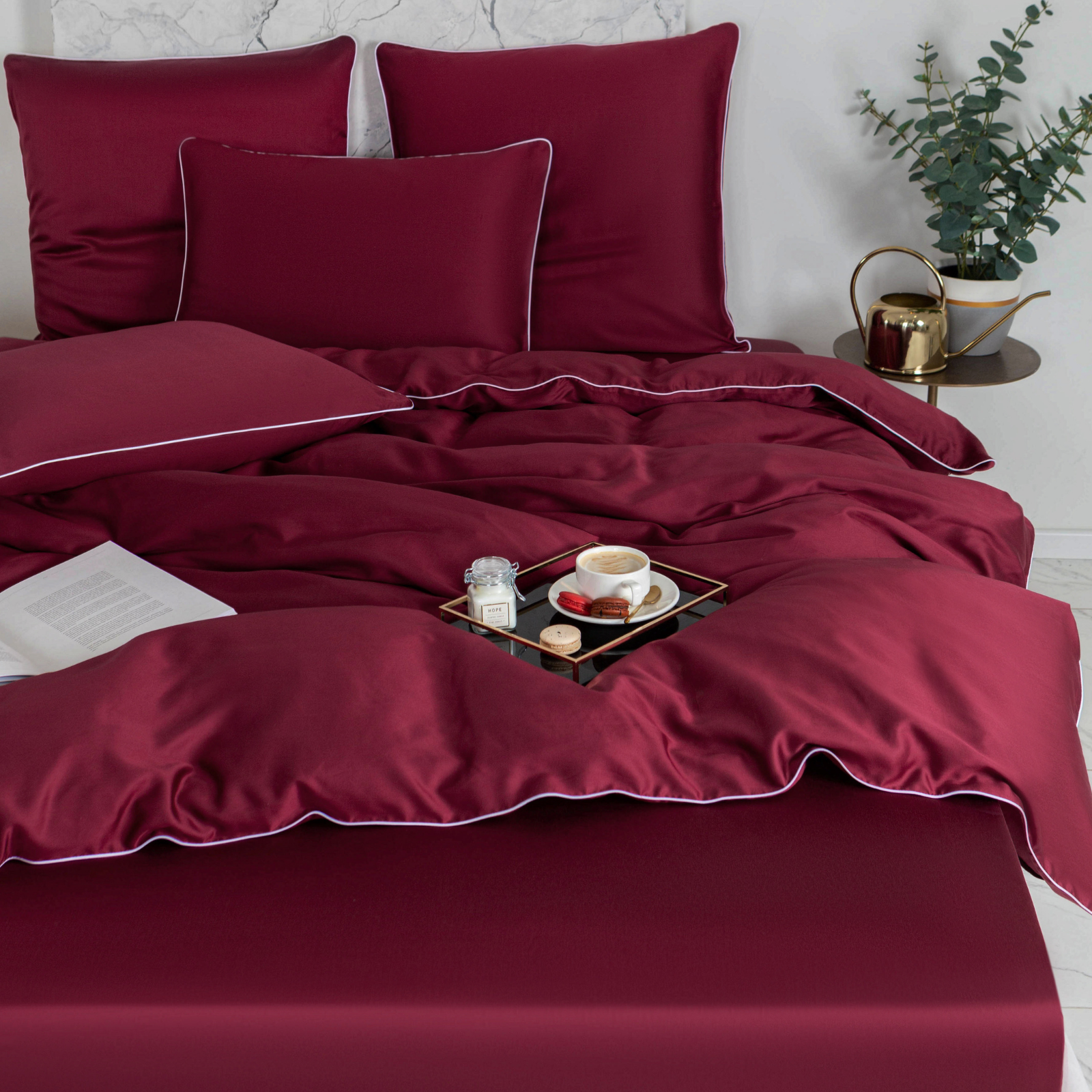 

Постельное белье Soft Box Гранат 2-спальное тенсель простыня на резинке 160х200, RST-KPB