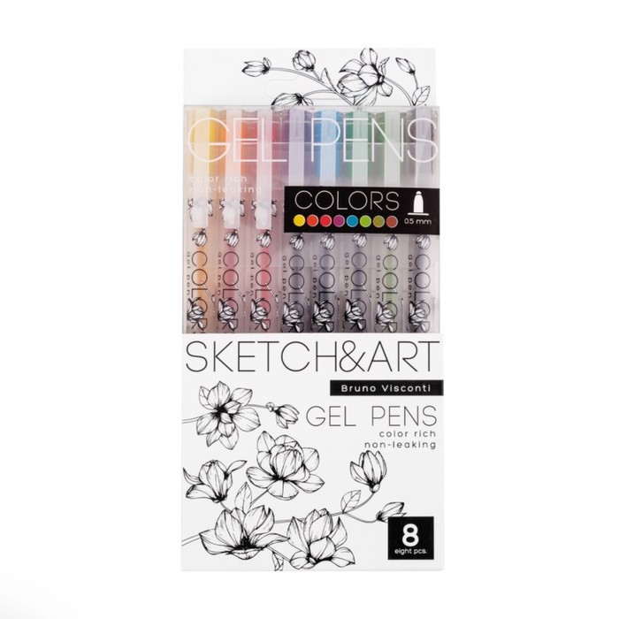 

BrunoVisconti Набор гелевых ручек 8 цветов SKETCH&ART Uni Write.COLORS, 0,5 мм