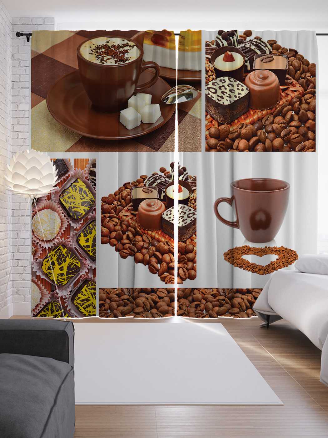 

Шторы JoyArty с фотопечатью "Кофейный перекус" из сатена, 290х265 см, Кофейный перекус