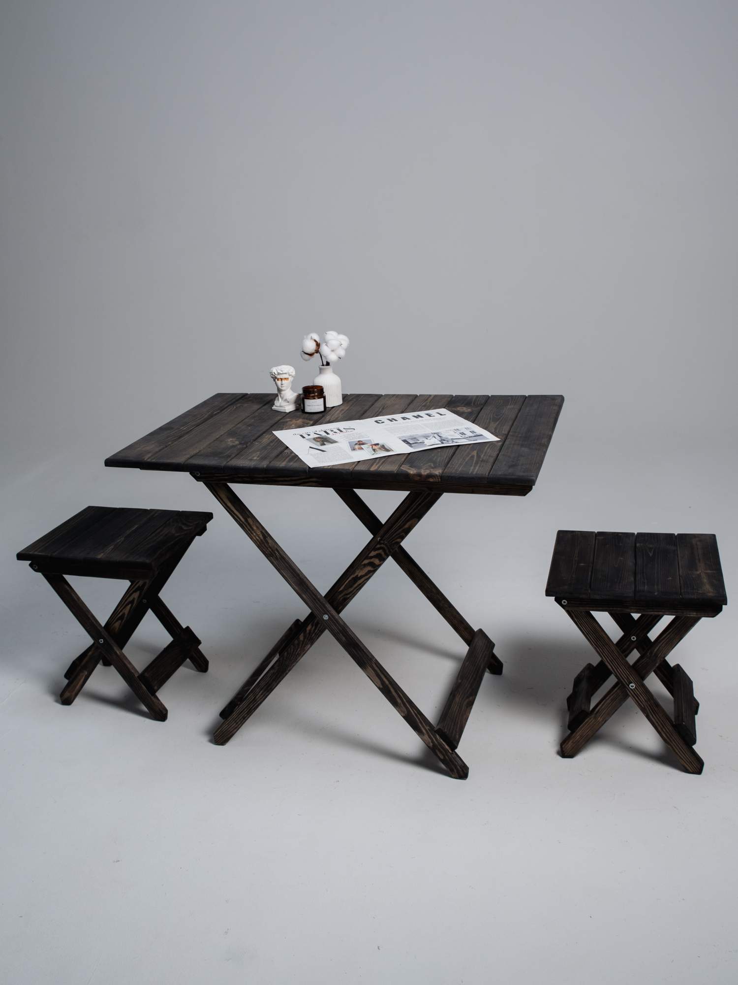 Комплект деревянный стол и табуретки для бани и дачи SOGO SKLSTOLTAB2-BLACK