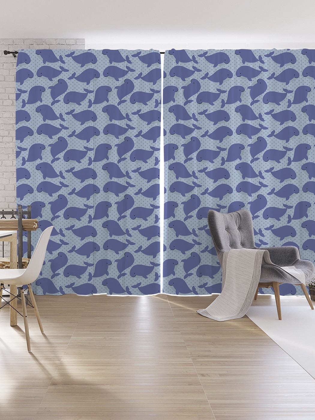 

Шторы под лён JoyArty "Китовьи игры", серия Oxford DeLux, 340х265 см, Китовьи игры