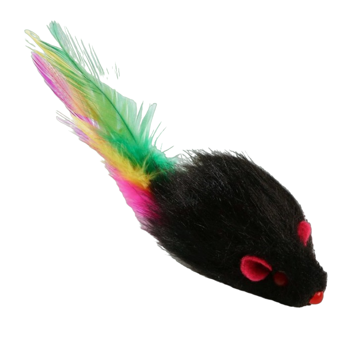 Игрушка для кошек Пижон Мышь меховая с перьями черная 6,5 см