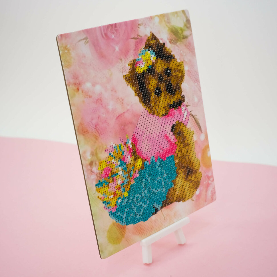 

Алмазная мозаика Йоркшир JA2130 терьер частичная выкладка, пластиковая подставка, 21х25 см, Йоркшир. терьер