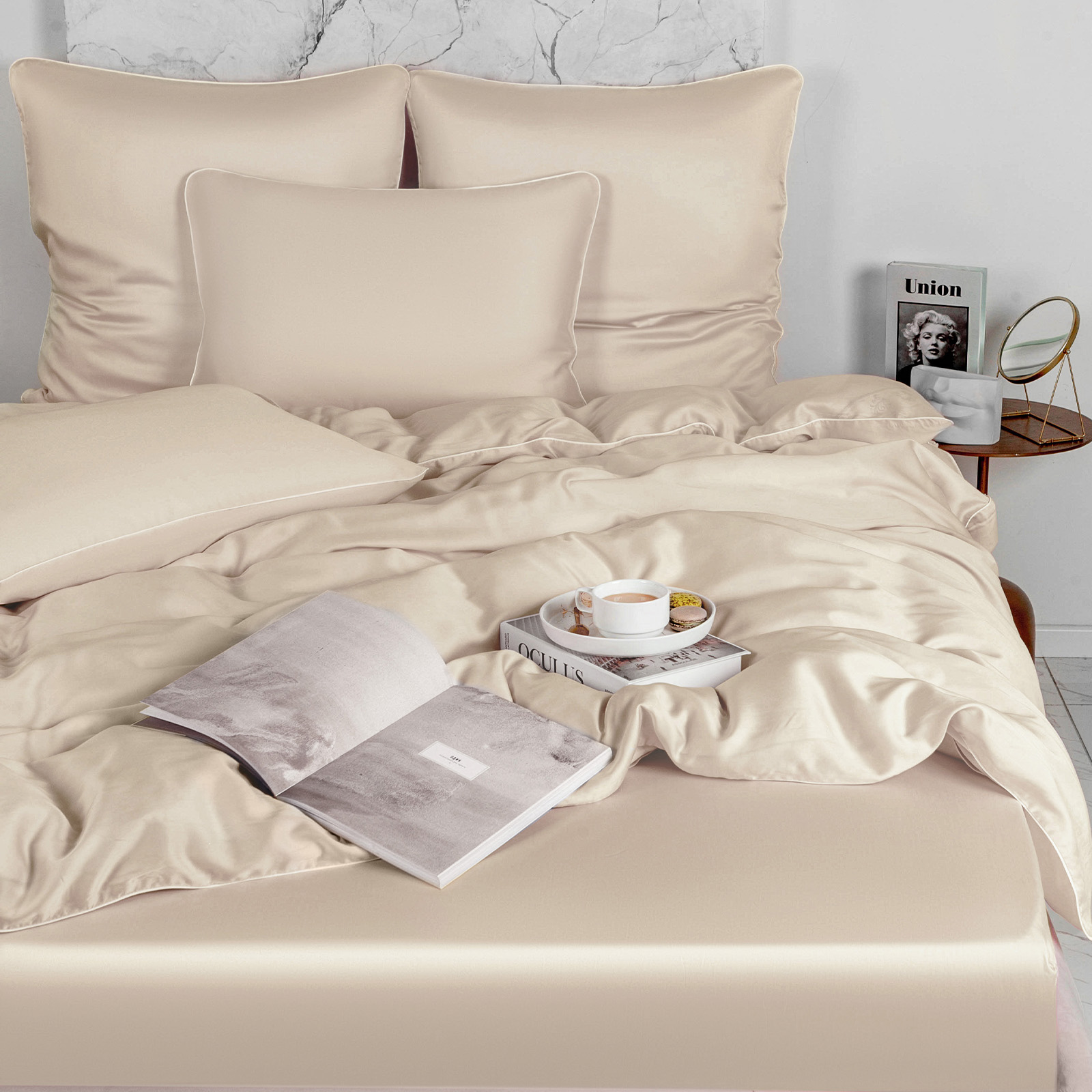 

Постельное белье Soft Box Шампань 1.5-спальное, тенсель, простыня на резинке 140х200, RST-KPB-140-50