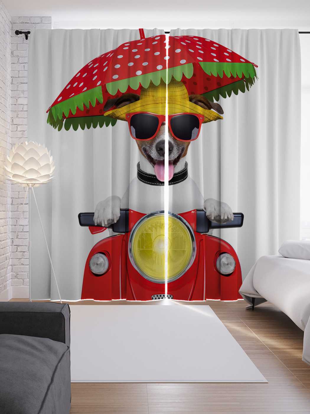 

Шторы JoyArty с фотопечатью "Счастливая собака" из сатена, 290х265 см, Счастливая собака