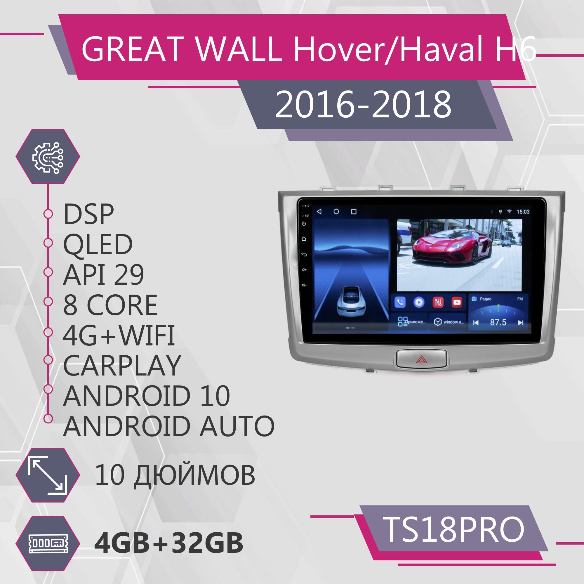 Магнитола Точка Звука TS18Pro для GREAT WALL Hover Haval H6Грейт Вол Ховер 432GB 1999900₽