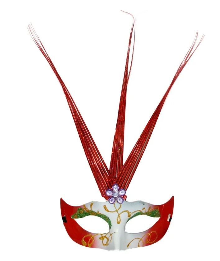 

Маска карнавальная с мишурой , карнавальные очки ТНК8589, Красный;белый, ТНК8589