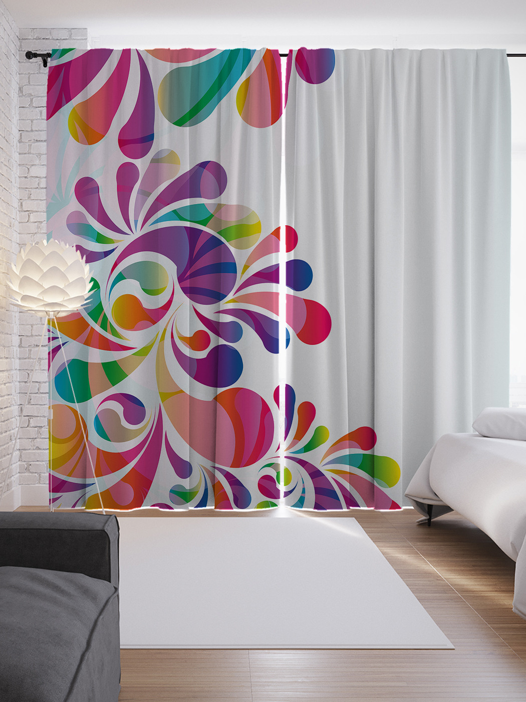 

Шторы JoyArty с фотопечатью "Разноцветные капельки" из сатена, 290х265 см, Разноцветные капельки