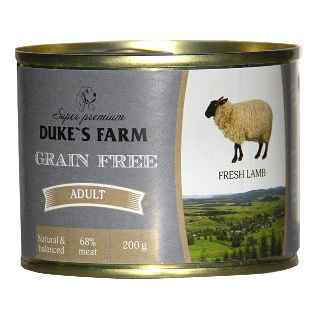

Консервы для собак Duke's Farm Grain Fee с ягненком клюквой и шпинатом, 200 г