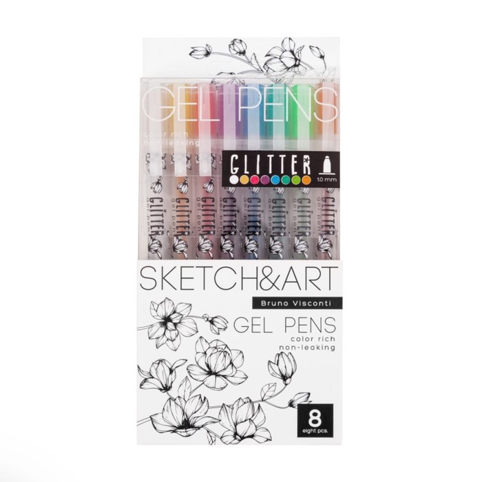 

BrunoVisconti Набор гелевых ручек 8 цветов SKETCH&ART Uni Write.GLITTER, 1,0 мм