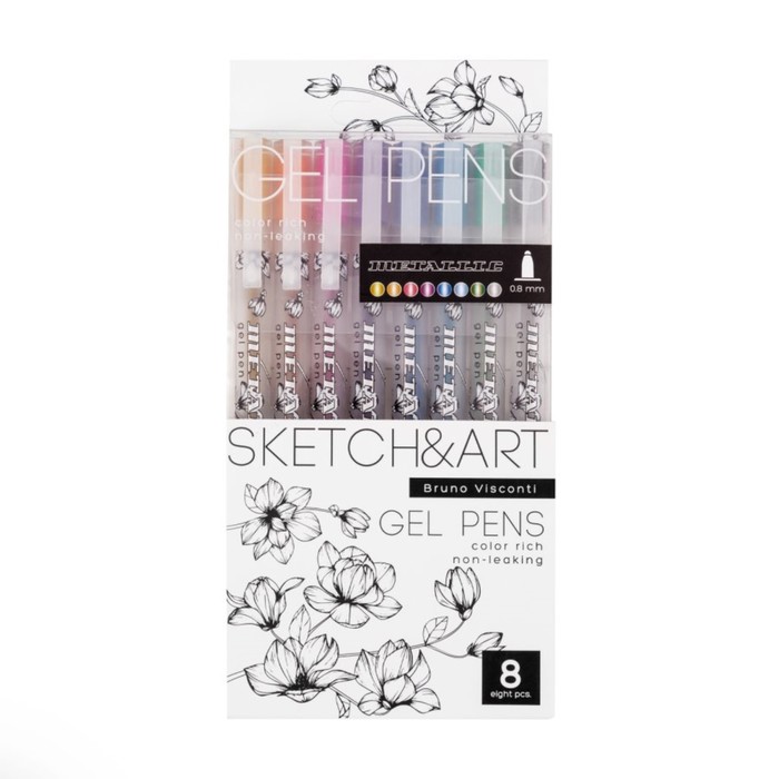 

BrunoVisconti Набор гелевых ручек 8 цветов SKETCH&ART Uni Write.METALLIC, 0,8 мм