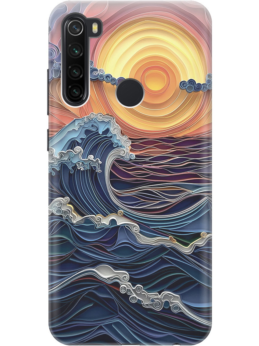 

Силиконовый чехол на Xiaomi Redmi Note 8T с принтом "Волны на закате", Прозрачный;оранжевый;синий, 722349010
