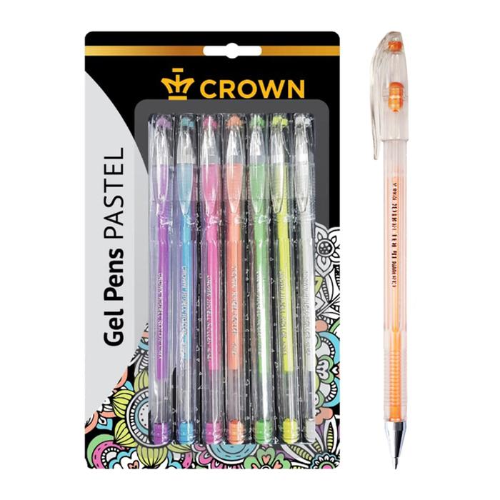 

Crown Набор гелевых ручек 0.8 мм, 7 цветов, Crown Hi-Jell Pastel, блистер