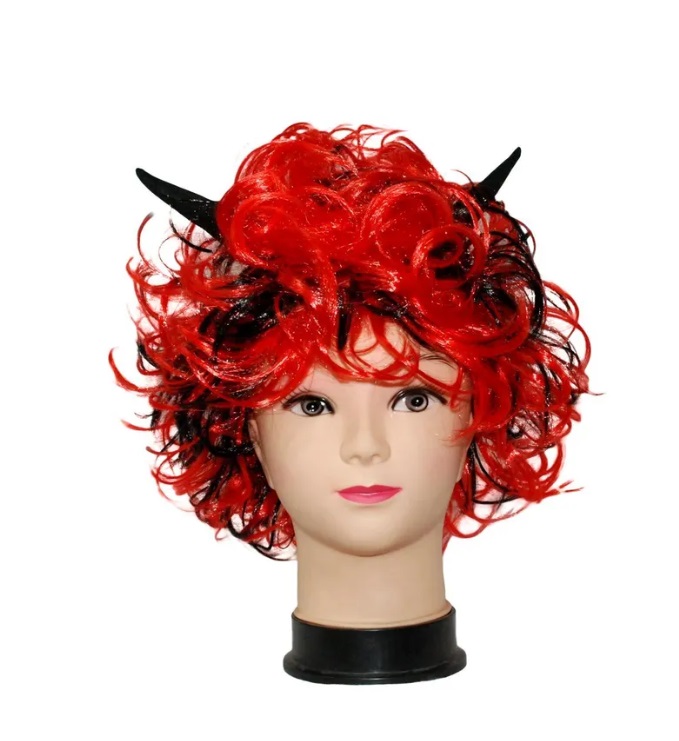 

Парик карнавальный Чертовка , аксессуар на хэллоуин , праздничную вечеринку ТНК7980, Черный;красный, ТНК7980