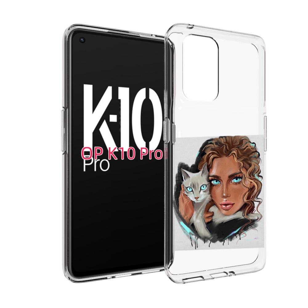 

Чехол MyPads девушка-с-котом-голубые-глаза женский для OPPO K10 Pro, Прозрачный, Tocco