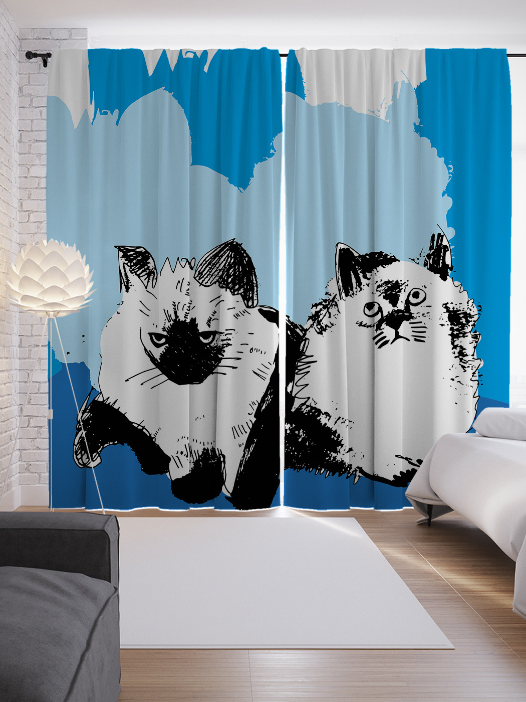 

Шторы JoyArty с фотопечатью "Два котика" из сатена, 290х265 см, Два котика