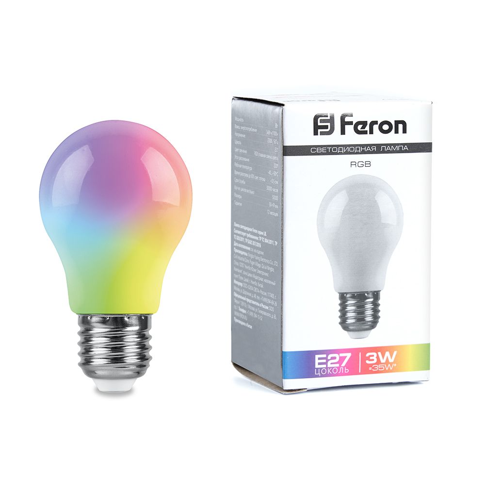 

Лампочка светодиодная FERON LB-375, 3Вт E27 230V RGB, упаковка 10 шт, 38118, LB-375
