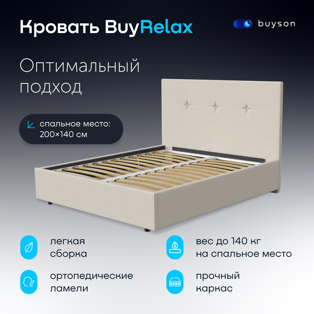 фото Двуспальная кровать buyson buyrelax 200х140, бежевая, рогожка