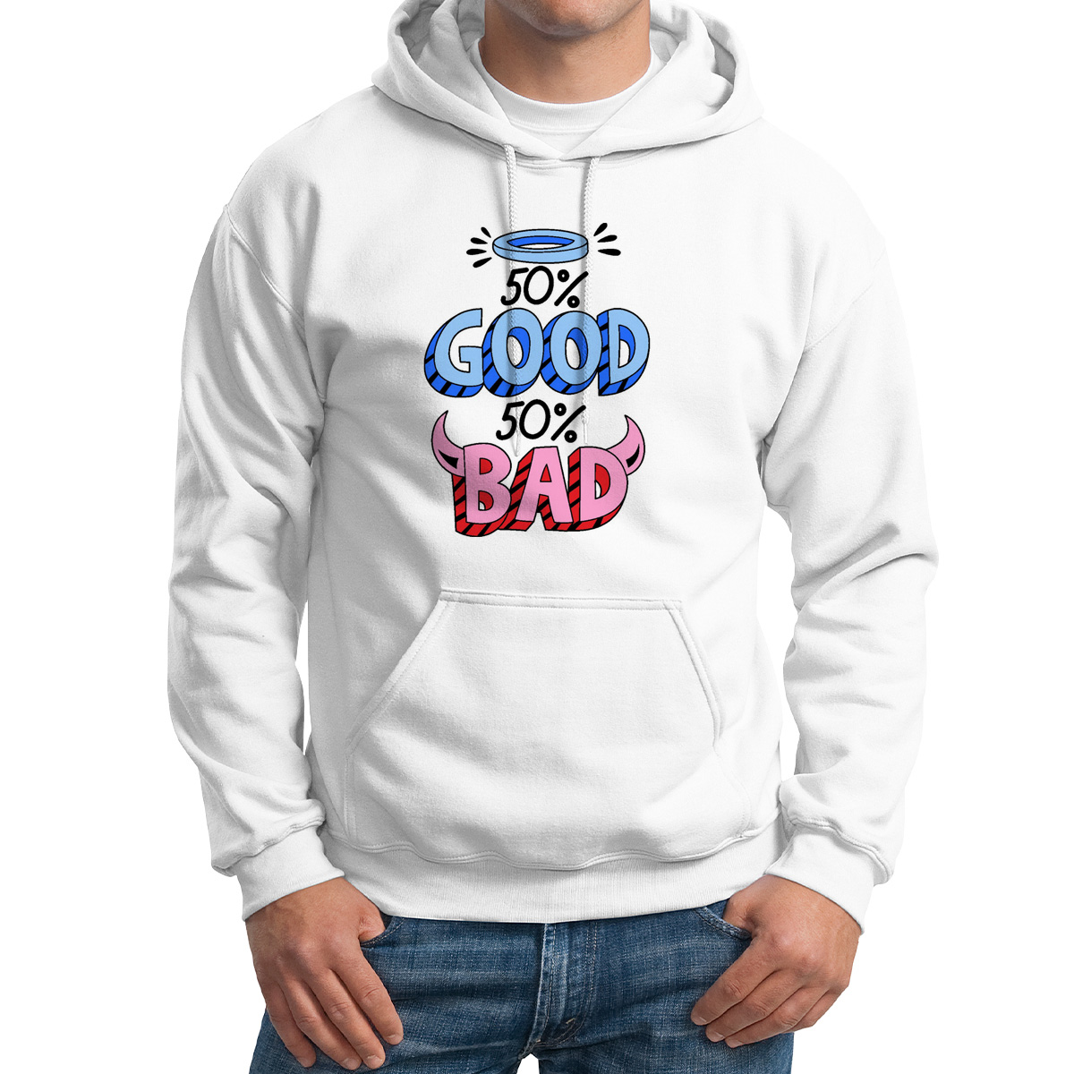

Худи унисекс CoolPodarok 50 Good 50 Bad белое 58 RU, Белый, M0114137