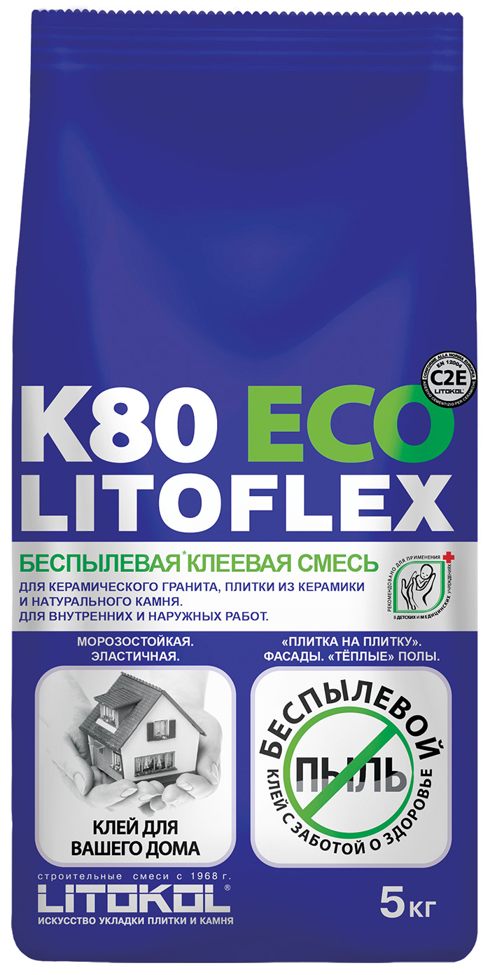 клей litokol клеевая смесь для плитки k17 litokol 25кг Клеевая смесь беспылевая LITOKOL LITOFLEX K80 ECO, 5 кг
