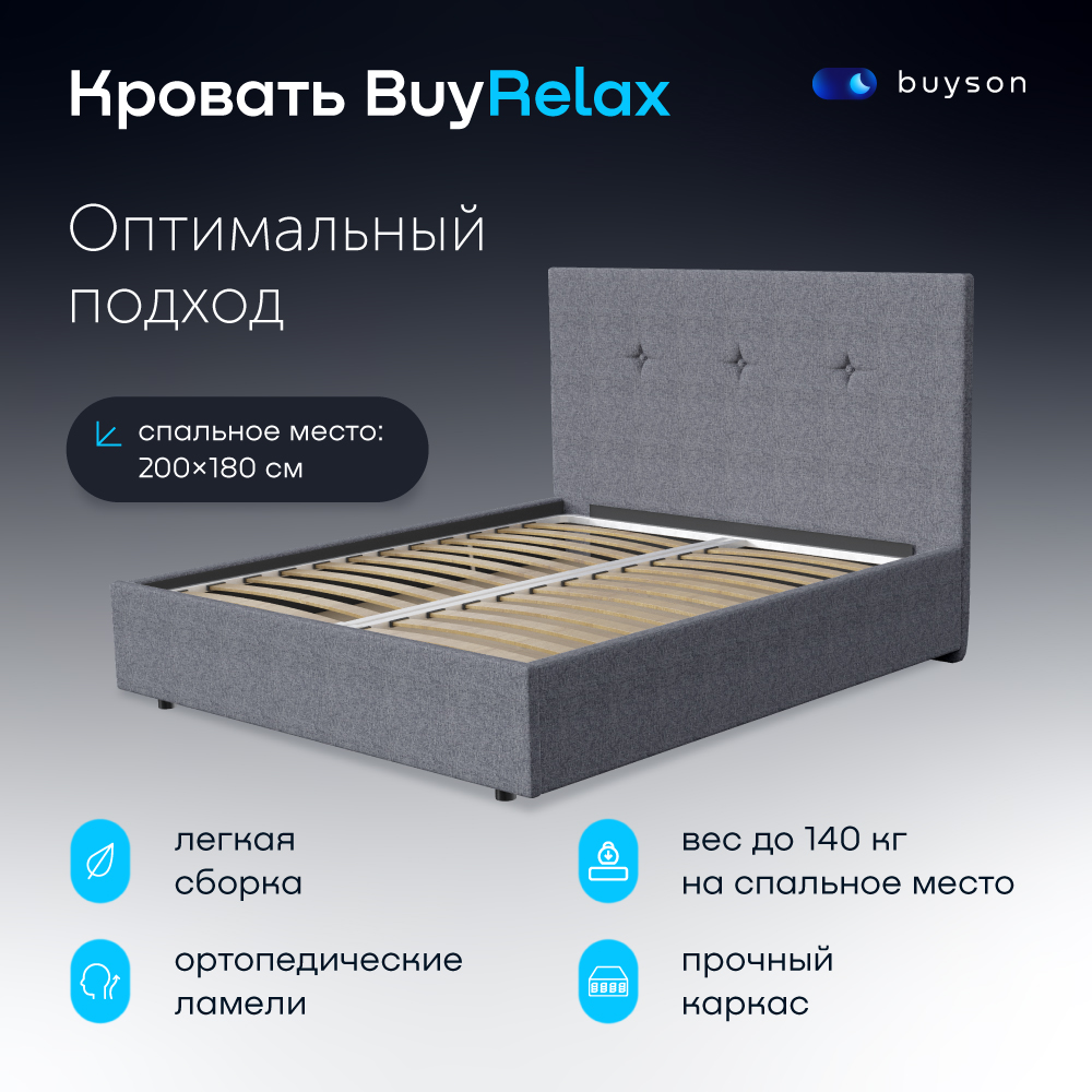 фото Двуспальная кровать buyson buyrelax 200х180, серая, рогожка