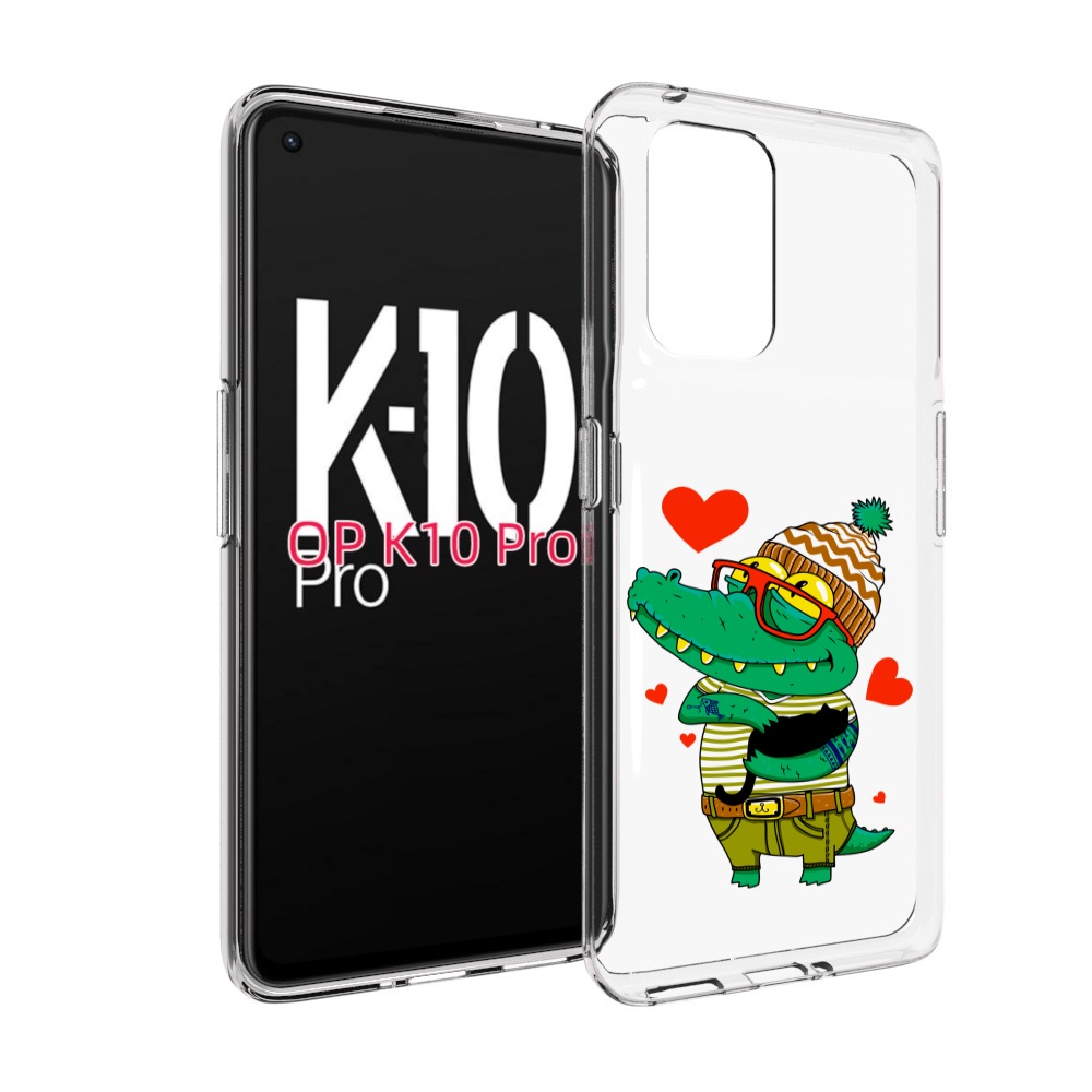 Чехол MyPads зеленый-крокодильчик-в-красной-оправе для OPPO K10 Pro