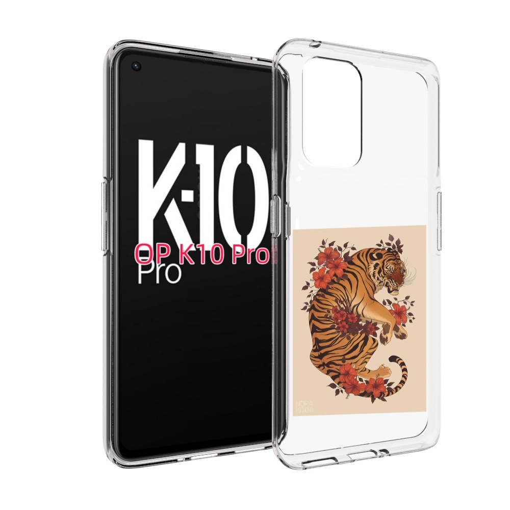 

Чехол MyPads злой-тигр-с-цветами для OPPO K10 Pro, Прозрачный, Tocco