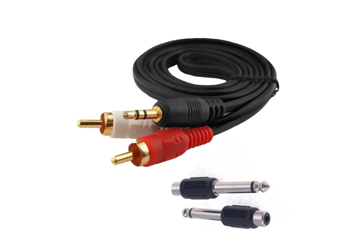 Кабель AUX Nocab mini Jack 3.5mm-2 RCA,3 метра + штекер моно jack 6.35 мм,2 шт