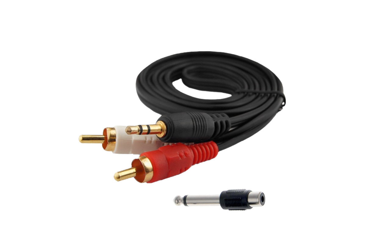 Кабель AUX Nocab mini Jack 3.5mm (m) - 2 RCA (m), 3 метра и штекер моно (2 pin) Jack 6.35