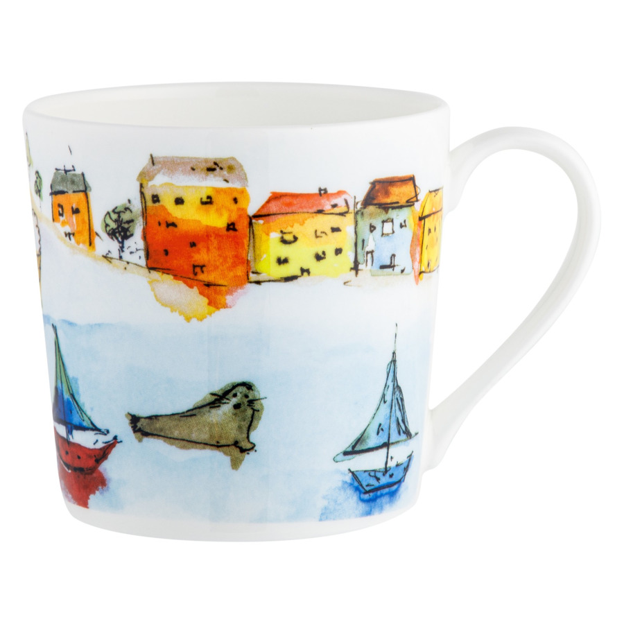 фото Кружка just mugs морские пейзажи дома 400мл, фарфор костяной