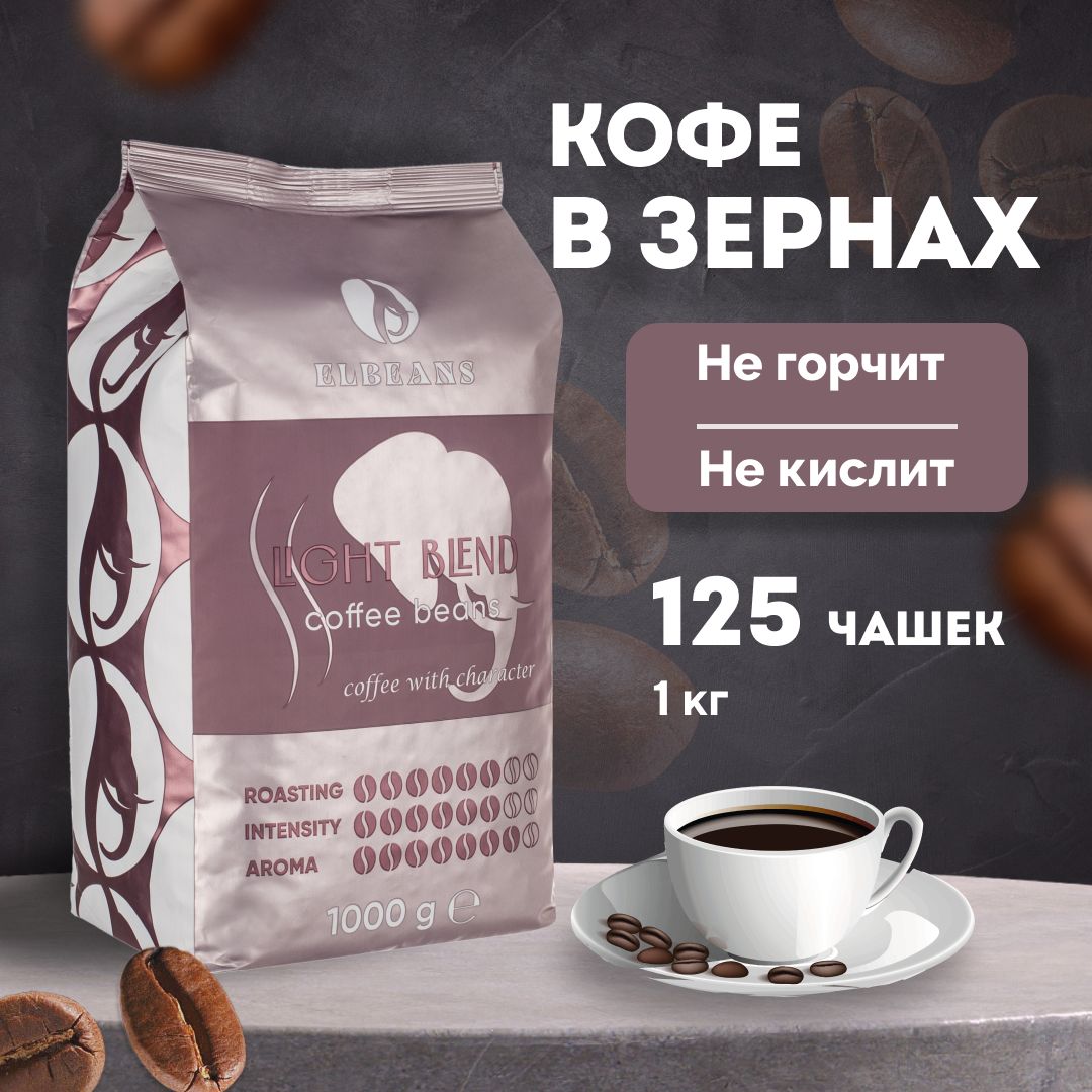 Кофе в зернах Elbeans Light Blend, Arabica 85% и Robusta 15%, для турки и кофемашины, 1 кг