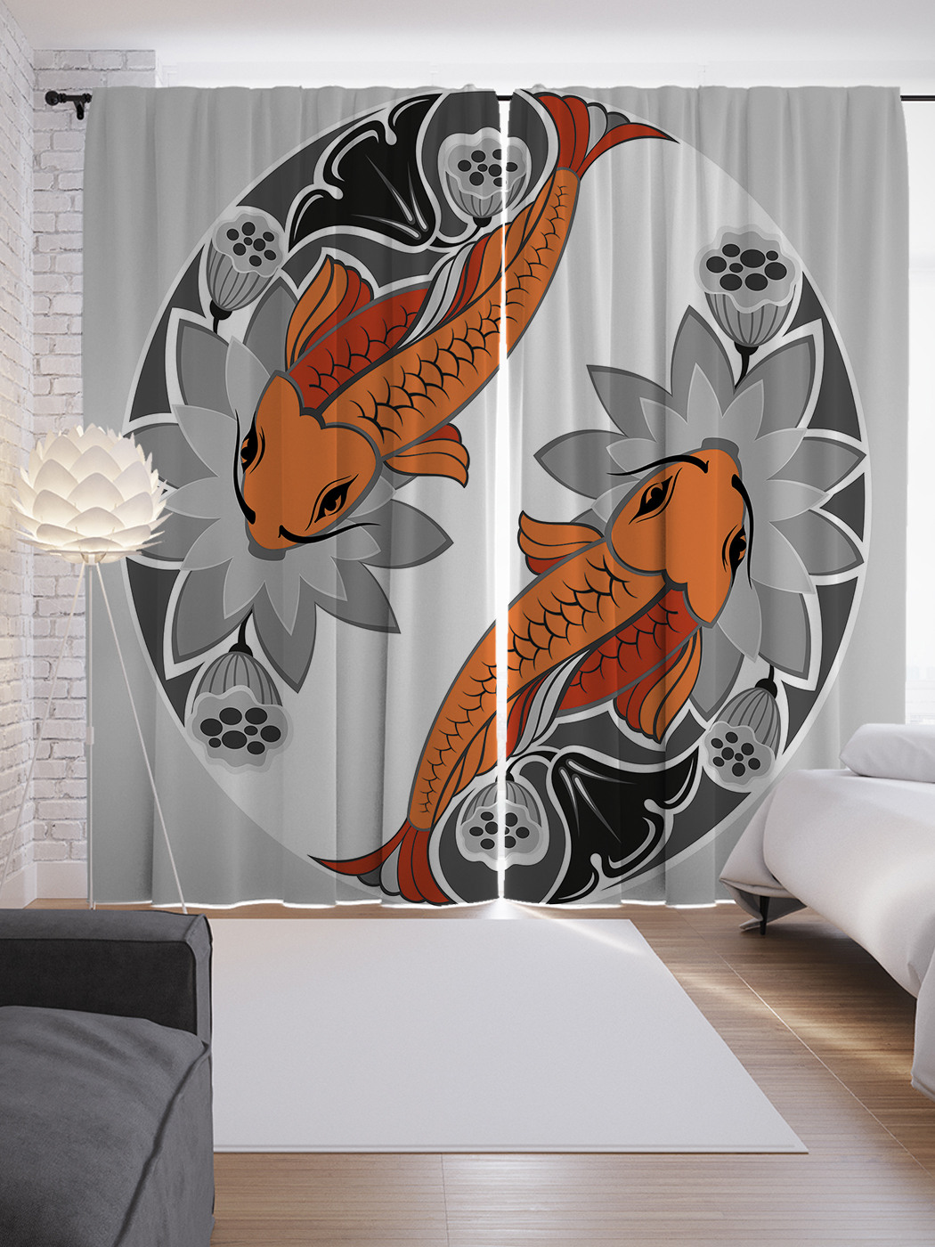 

Шторы JoyArty с фотопечатью "Рыбы в лилиях" из сатена, 290х265 см, Рыбы в лилиях