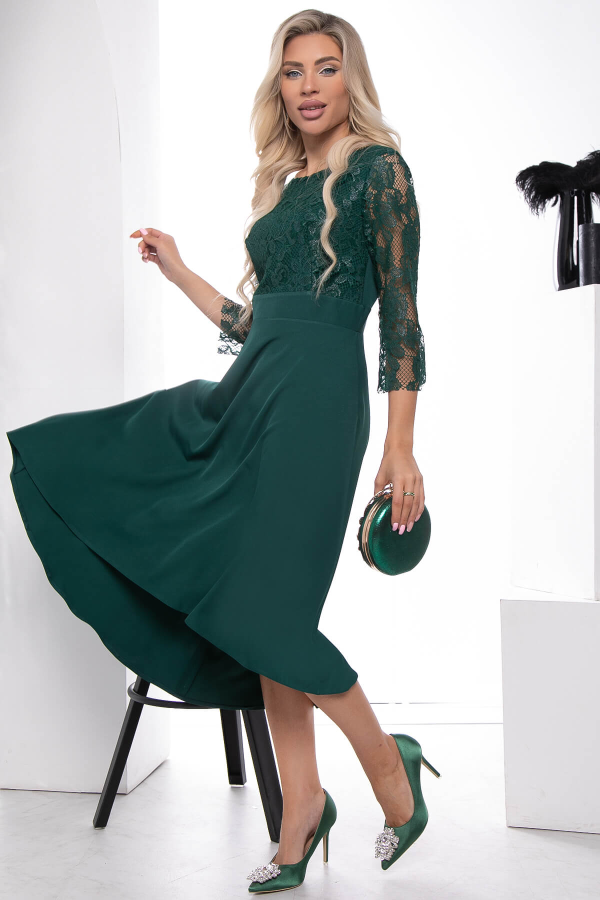 Платье женское LT Collection Лика зеленое 46 RU