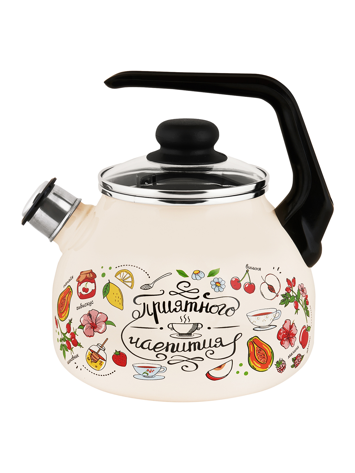 

Чайник для плиты со свистком Appetite Приятного аппетита эмалированный, 3 л, Белый