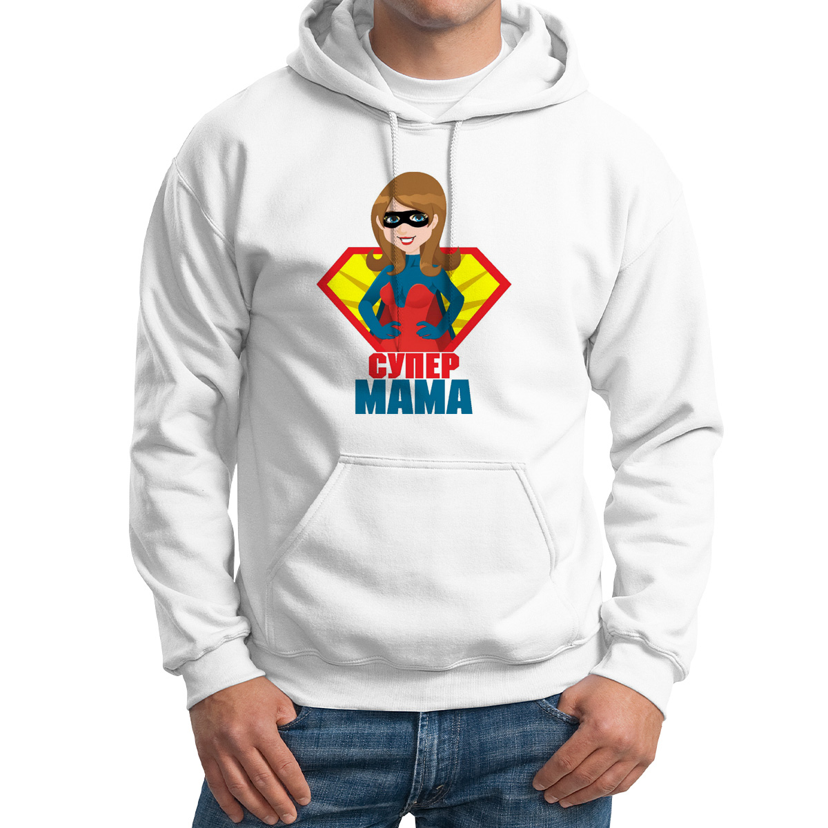

Худи унисекс CoolPodarok Супер мама белое 58 RU, Белый, M0114578