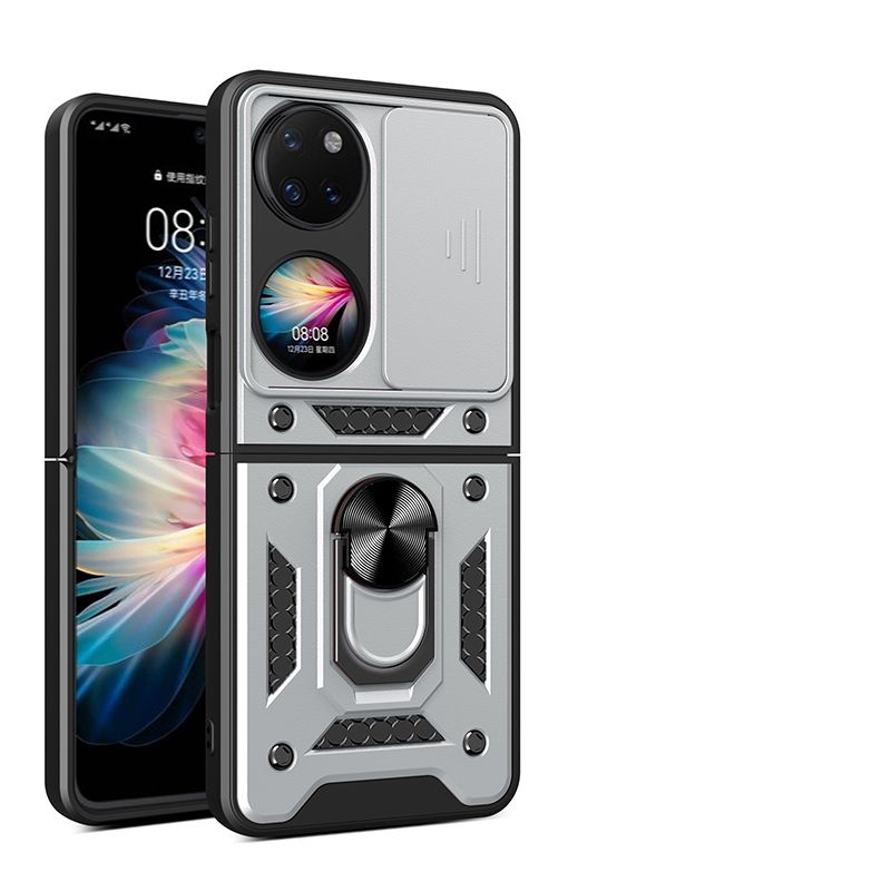 

Чехол с кольцом Bumper Case для Huawei P50 Pocket (серебряный), Серебристый